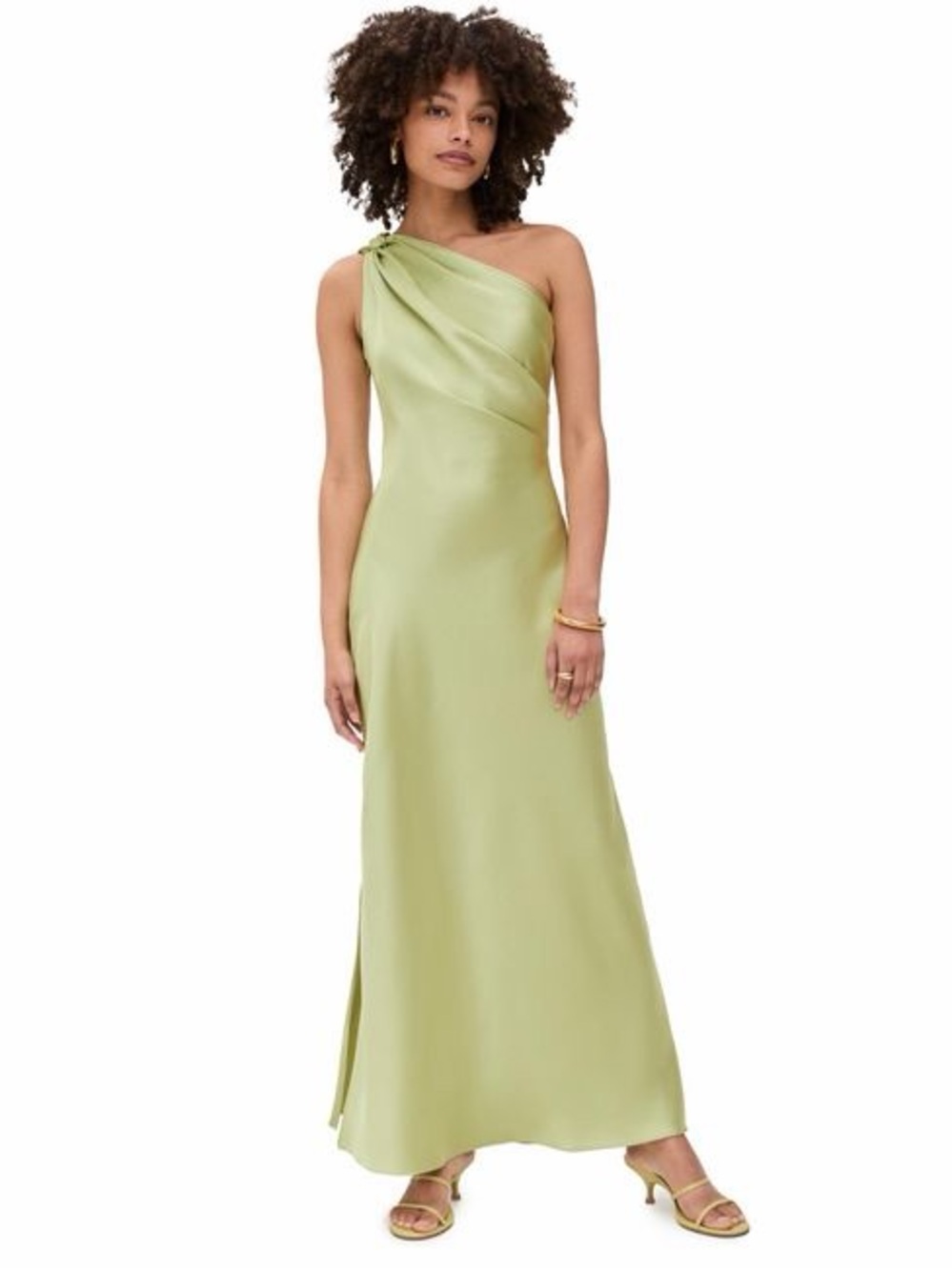 Tanya Taylor One-Shoulder Satin Gown in Sage Green size 2